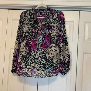 Belissimo New York Women Long Sleeve Multi Color Sheer Petite Large Blouse